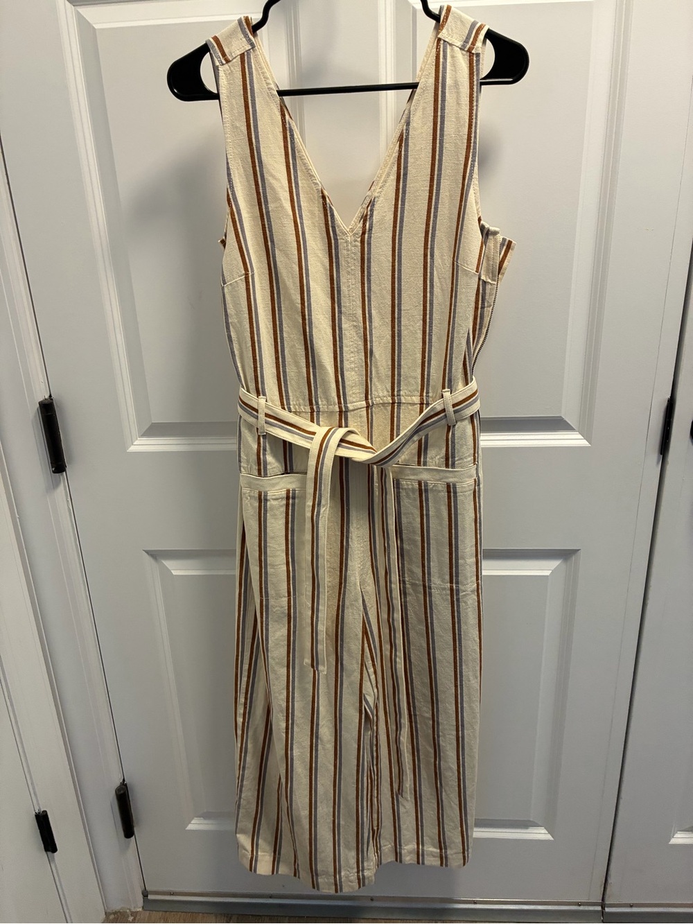 Madewell Cream Jumpsuit with Brown and Tan Stripes